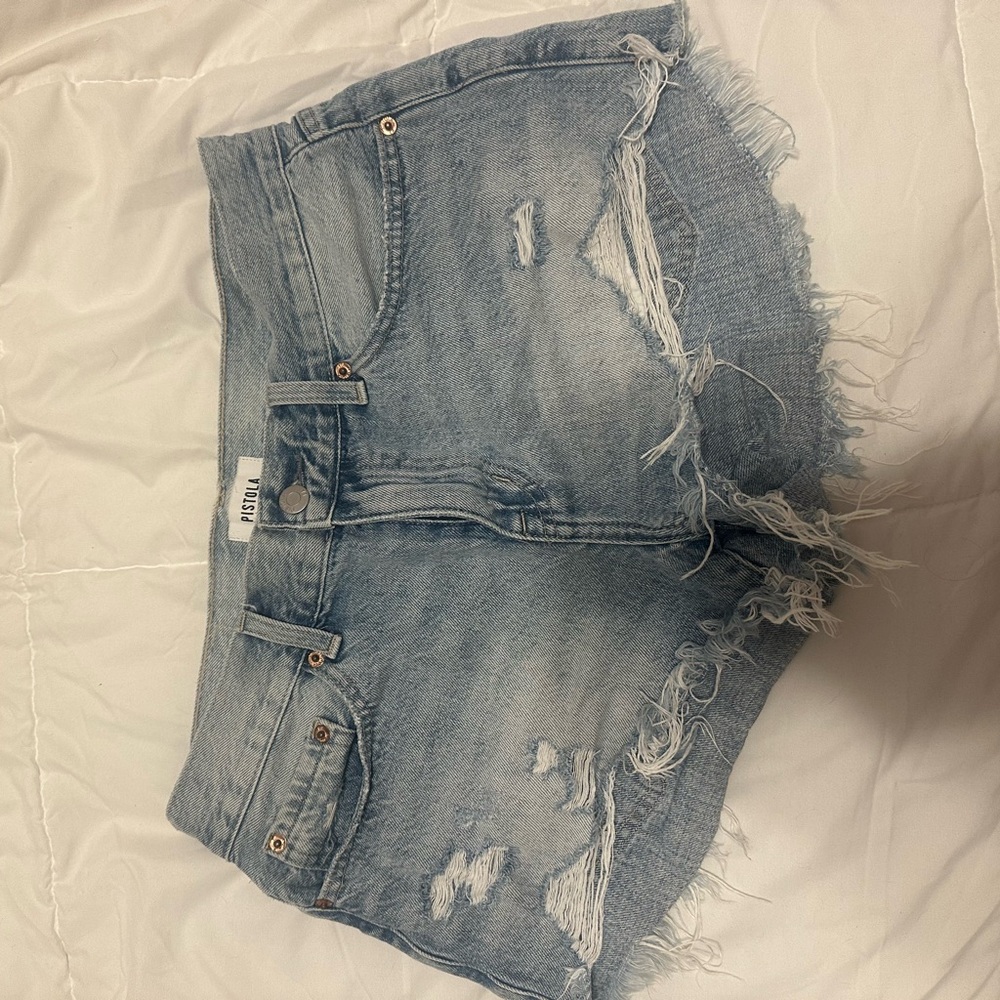 Pistola Light Blue Frayed Jean Shorts